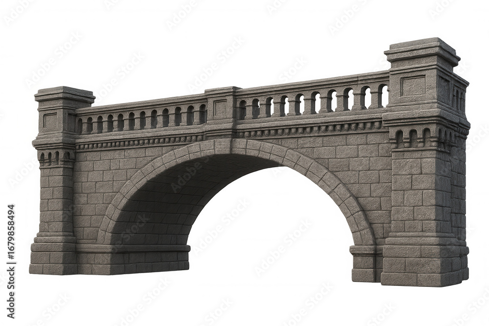 Poster classic stone bridge with detailed carvings and arches on a transparent background, perfect for arch