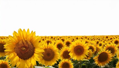 Obraz premium field of sunflowers in full bloom joy and positivity on a white background