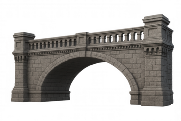 Classic stone bridge with detailed carvings and arches on a transparent background, perfect for architectural visualization and design projects