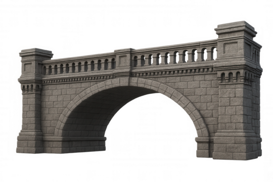 Classic stone bridge with detailed carvings and arches on a transparent background, perfect for architectural visualization and design projects