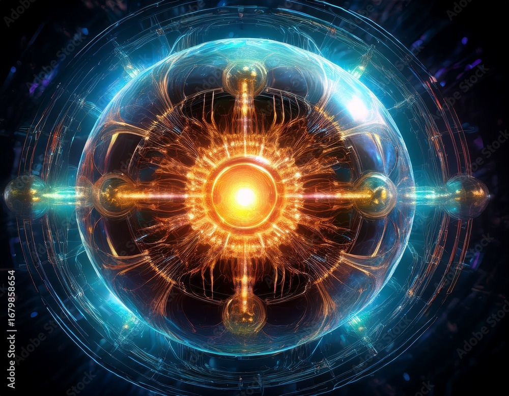 Fototapete fusion reactor s core a dynamic representation of a fusion reactor showcasing an energetic orb of pl