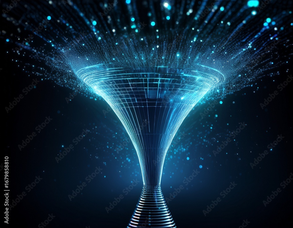 Poster dazzling funnel a mesmerizing display of blue particles in a black void