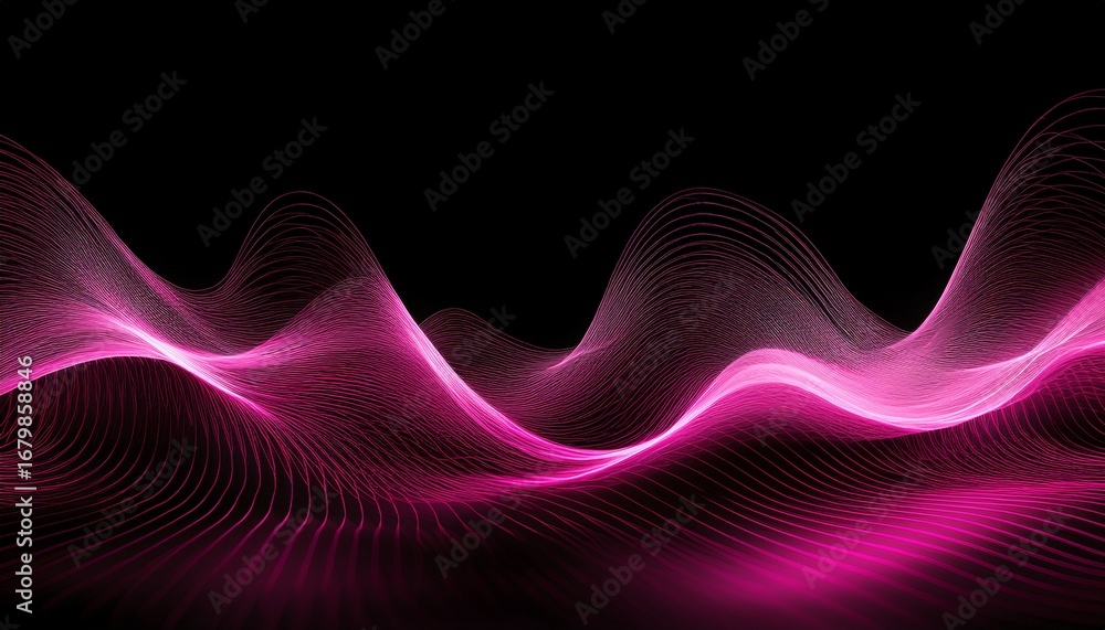 Poster abstract wave form with pink light digital effect on black background network communication wave sig
