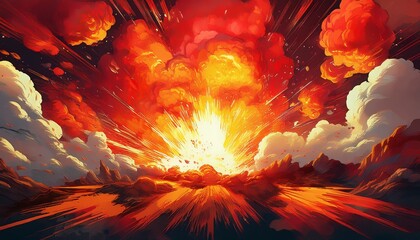 comic book style boom explosion with red and orange background