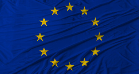 Close up of European Union flag waving. Flag of European Union with cloth texture