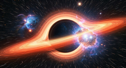 Obraz premium Captivating depiction of a black hole surrounded by swirling galaxies and cosmic dust
