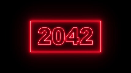 Glowing neon line years changing counter spinning from 2030 to 2042, Animated illustration of new year, red numbers on black background. neon Timeline Counting Motion Graphic 4k video