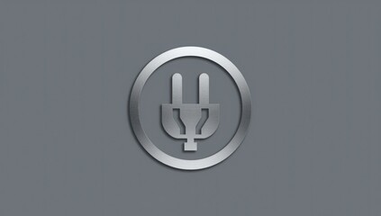 Sleek silver electric plug icon within a circle on a modern gray background, representing power and connection