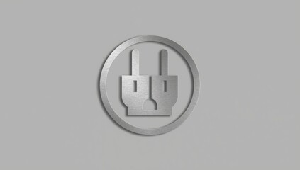 Modern silver electrical plug icon symbolizing connection and power on a clean grey background