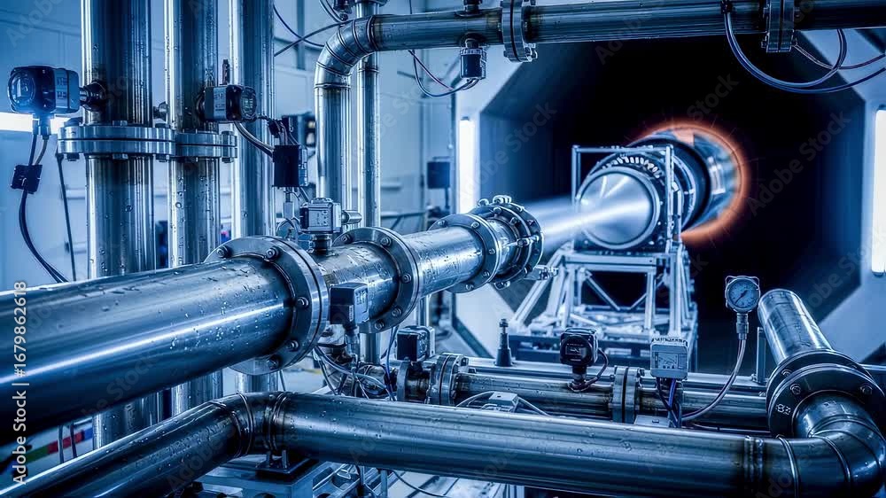 Poster cooling system pipes and sensors surrounding hypersonic wind tunnel test section ensuring thermal ma