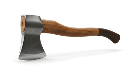 Modern Hand Axe with Polished Steel Head and Ergonomic Wooden Handle, Isolated on a Clean White Background, Ready for Woodworking or Outdoor Tasks