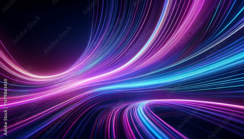 Poster high speed purple blue line abstract technology background digital fiber hi tech concept speed light