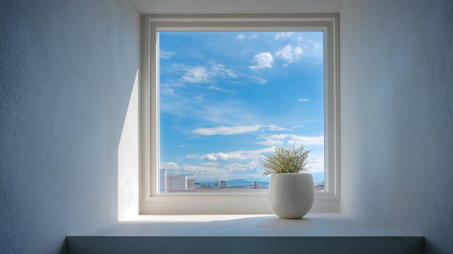 小窓と白壁が静けさをつくる室内景