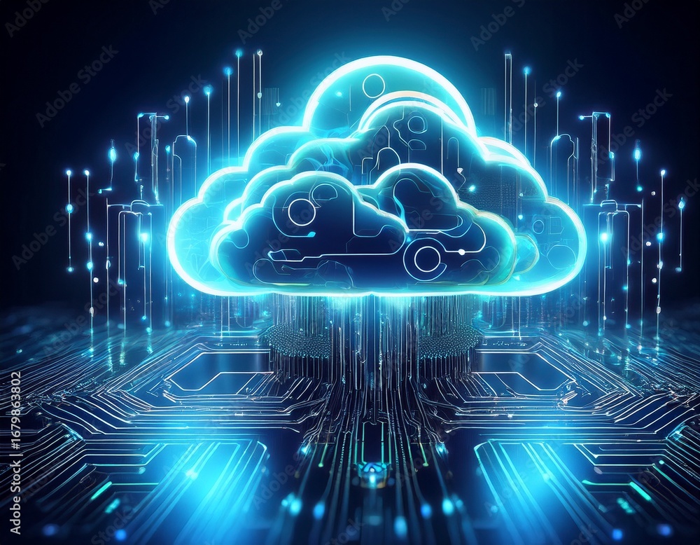Fototapete cloud computing concept an inviting depiction of cloud computing with a digitally rendered blue clou