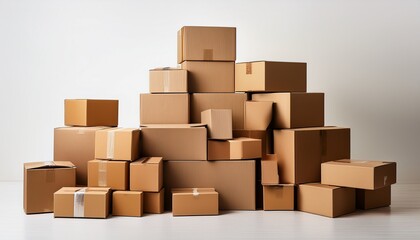 a mountain of cardboard boxes ready for shipping a symbol of logistics and on white background