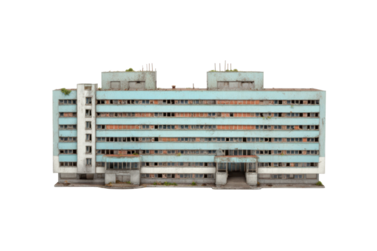 Abandoned Hospital Building Isolated on Transparent Background