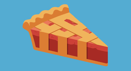 Isometric Slice of Pie with Lattice Crust Design on Blue Background.