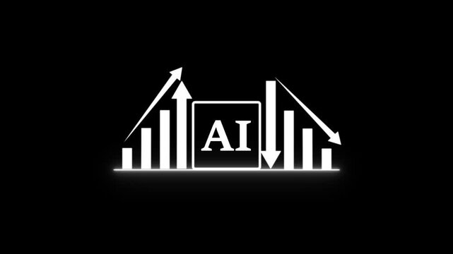 Glowing AI powered business Abstract business graph icon optimization, Cost reduction and Quality control, Cost reduction and Quality control, AI graph cost and quality . 4k video