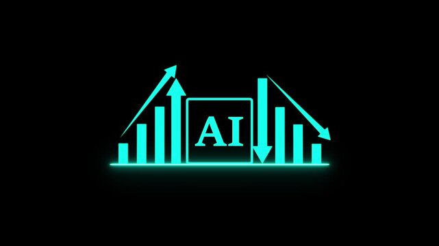 Glowing AI powered business Abstract business graph icon optimization, Cost reduction and Quality control, Cost reduction and Quality control, AI graph cost and quality . 4k video