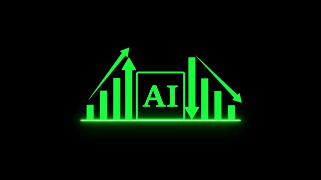 Glowing AI powered business Abstract business graph icon optimization, Cost reduction and Quality control, Cost reduction and Quality control, AI graph cost and quality . 4k video