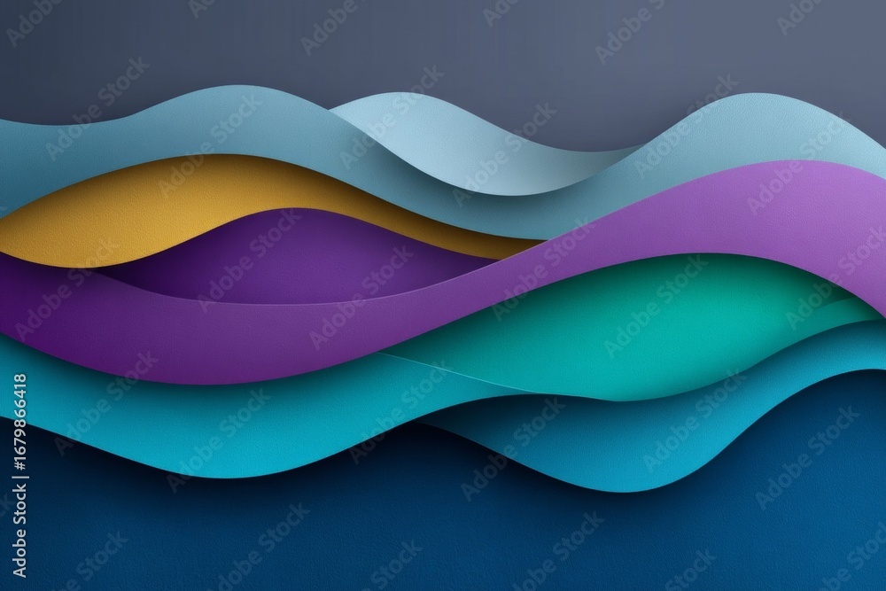 Poster Colorful abstract wave patterns with overlapping curved layers