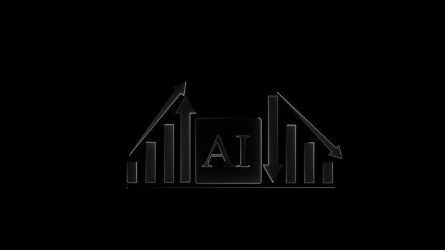Glowing neon AI powered business Abstract business graph icon optimization, Cost reduction and Cost reduction and Quality control, AI graph neon cost and quality . 4k video black background .