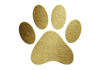 A gold colored paw print with four toes