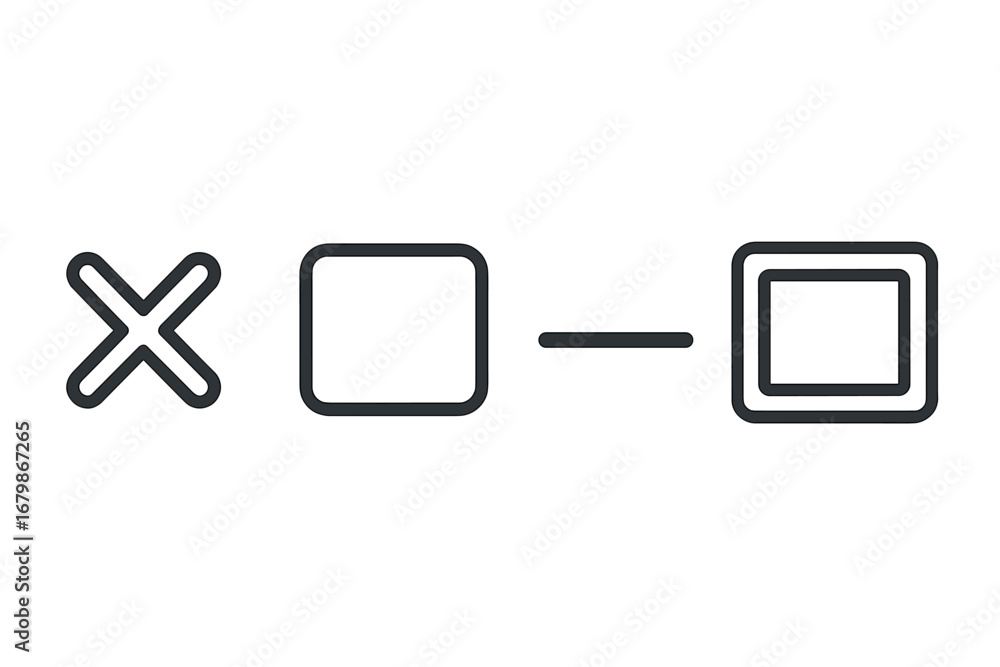 Poster browser window buttons icon set. vector control elements: close, minimize, maximize, restore. ui ux 