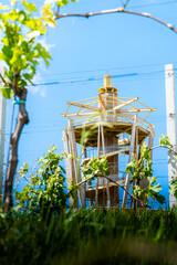 Beautiful wooden lookout, the highest point of Medimurje region mountains, rising above wonderful vineyards in continental Croatia