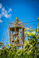 Beautiful wooden lookout, the highest point of Medimurje region mountains, rising above wonderful vineyards in continental Croatia