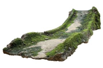 Mossy Broken Road Segment on Transparent Background