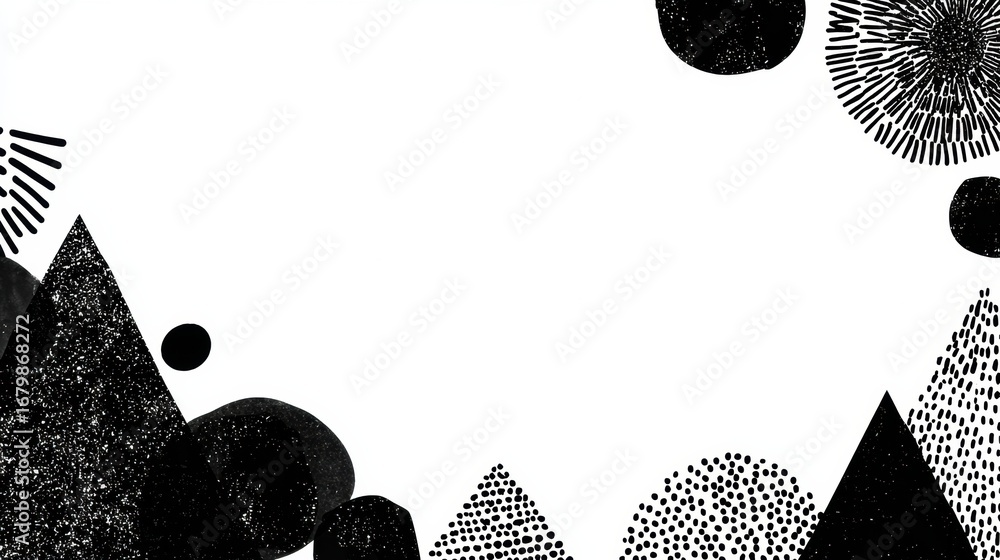Poster black and white abstract design featuring geometric shapes and textures in a creative layout with ci