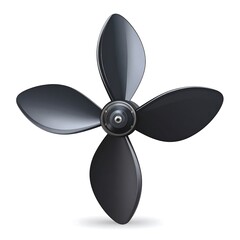 Black Four Blade Propeller Isolated on White Background.
