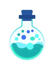 Creative Chemistry Lab Illustration: Blue Liquid Bubbles in Glassware for Educational and Research Purposes