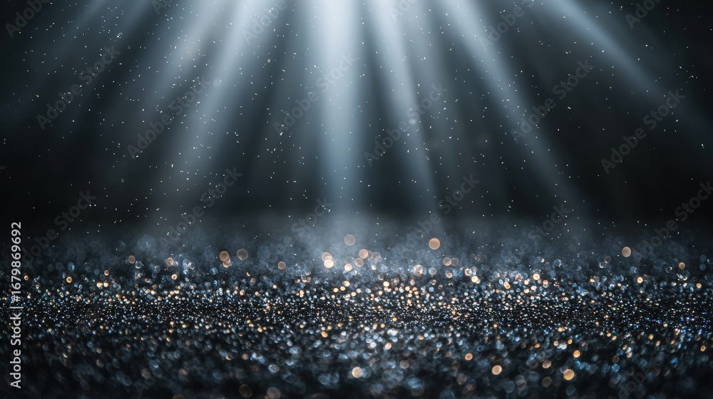 Poster sparkling glitter with dramatic light rays creating a magical atmosphere