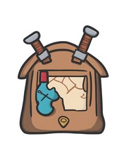 Cute Cartoon Weapon and Shield Illustration - Colorful Bag of Fantasy Adventure Treasures