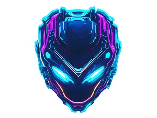 Futuristic Cyberpunk Robot Head with Neon Glowing Mask - Sci-Fi Digital Art Illustration in 3D