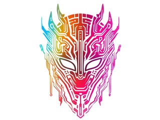 Futuristic Cyber Mask Illustration: Vibrant Tech and Digital Art Design With Abstract Colorful Patterns