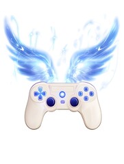 Fantasy Digital Art: Ethereal Blue Winged Game Controller Illustration Celebrating Modern Gaming Technology