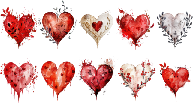 A beautiful set of red hearts is an isolated symbol of love and romance, perfect for a Valentine's Day design