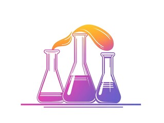 Elegant Chemical Experiment: Graduated Beakers, Flasks, and Vials in a Colorful Laboratory Setting for Biochemistry and Pharmaceutical Research Illustration