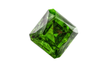 A green gemstone is sitting on a white background