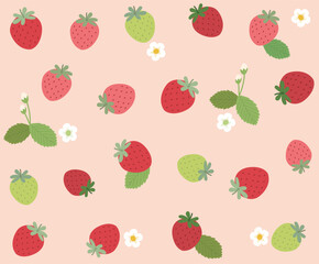 sweet strawberries and leaf patterns, fruits, plants