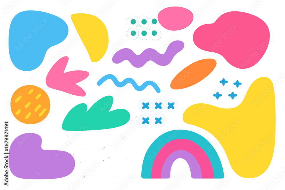 Aufkleber modern abstract doodle shapes set. big collection of colorful organic blobs, minimal geometric eleme