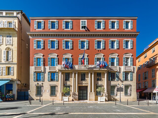 Nice, France: Town Hall building (Hotel de Ville). Neoclassical style (1730) typical of the French Riviera, home to the Town Hall since 1860.