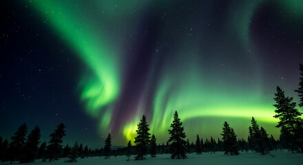 Northern Lights Over Forest