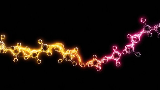 Colorful Molecular Structure Glowing Against a Black Background Illustrating Scientific Research in Chemistry and Biochemistry