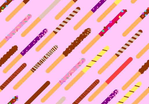 Seamless pattern for Pepero day celebration romantic event banner illustration vector. Pepero sticks set, collection. Chocolate Biscuit Sticks. Pocky straw stick