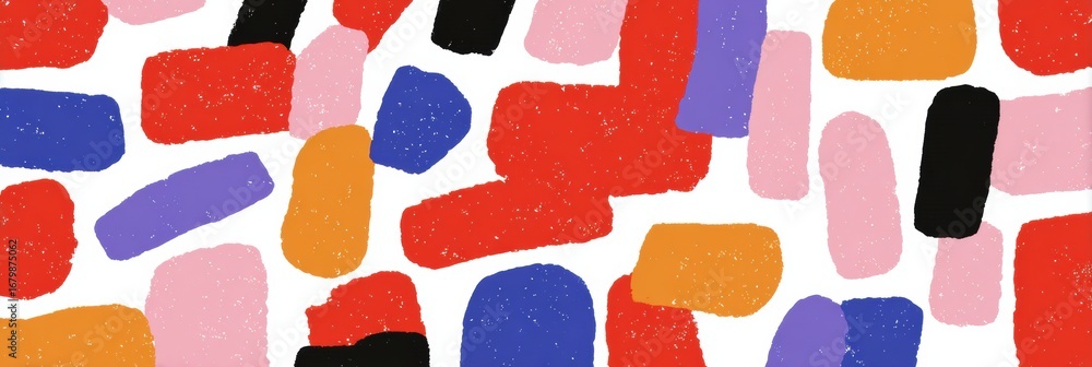 Poster colorful abstract pattern featuring bold shapes and vibrant hues created using paint on a white back