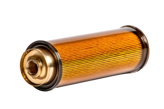 Cylindrical Fuel Filter Cartridge on Transparent Background